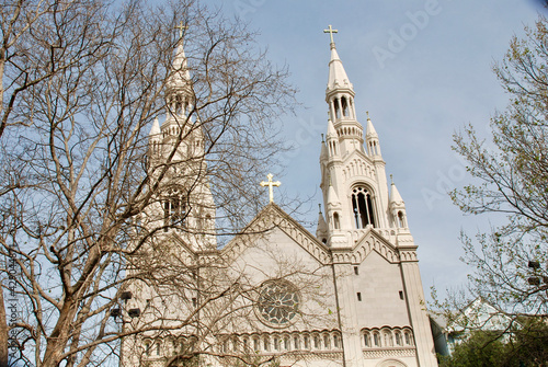 A view of the church from the park in San Francisco.