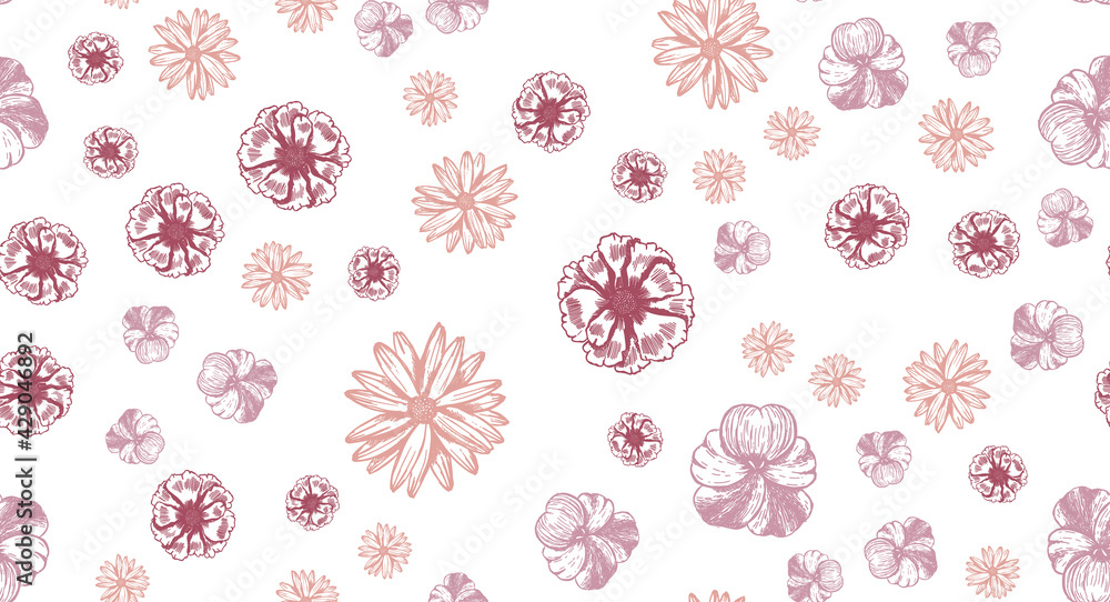 Flowers pattern Hand-drawn. Vector seamless background. Flowers pattern Hand-drawn. Vector seamless background.