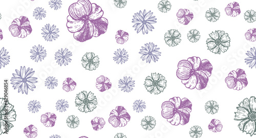 Flowers pattern Hand-drawn. Vector seamless background. 