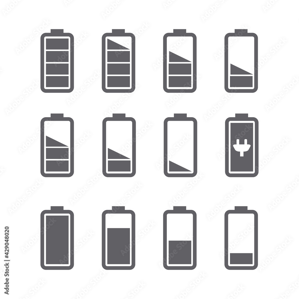 Battery symbol collection vector, set of battery icon design in white background Battery symbol collection vector, set of battery icon design in white background
