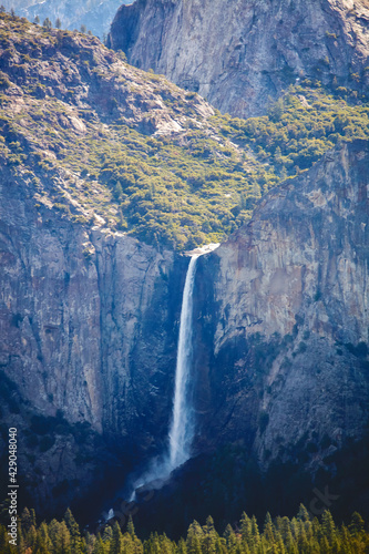 Bridalveil Falls from Tunnel View Overlook in Yosemite Medium Distance