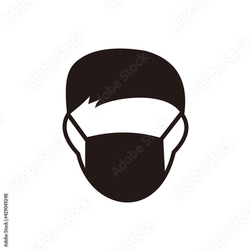 Man face with mask icon. Breathing mask on face. Safety breathing masks. Industrial safety N95 mask, dust protection respirator and breathing medical respiratory mask. 