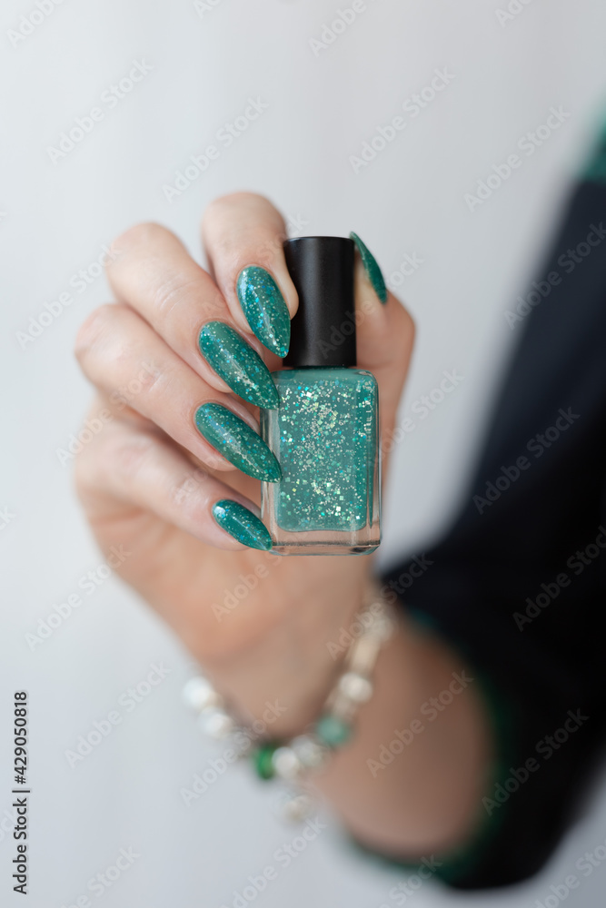 Turquoise And White Polka Dot Nail Art Design Stock Photo  Download Image  Now  Fingernail Swirl Pattern Manicure  iStock