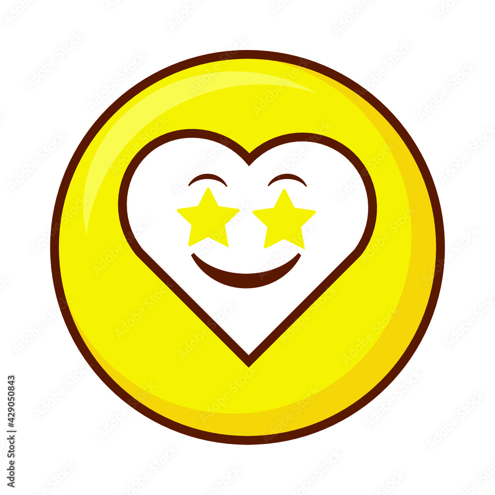 Cute social media star-struck heart emoji on a yellow button. Royalty-free. Cute social media star-struck heart emoji on a yellow button. Royalty-free.