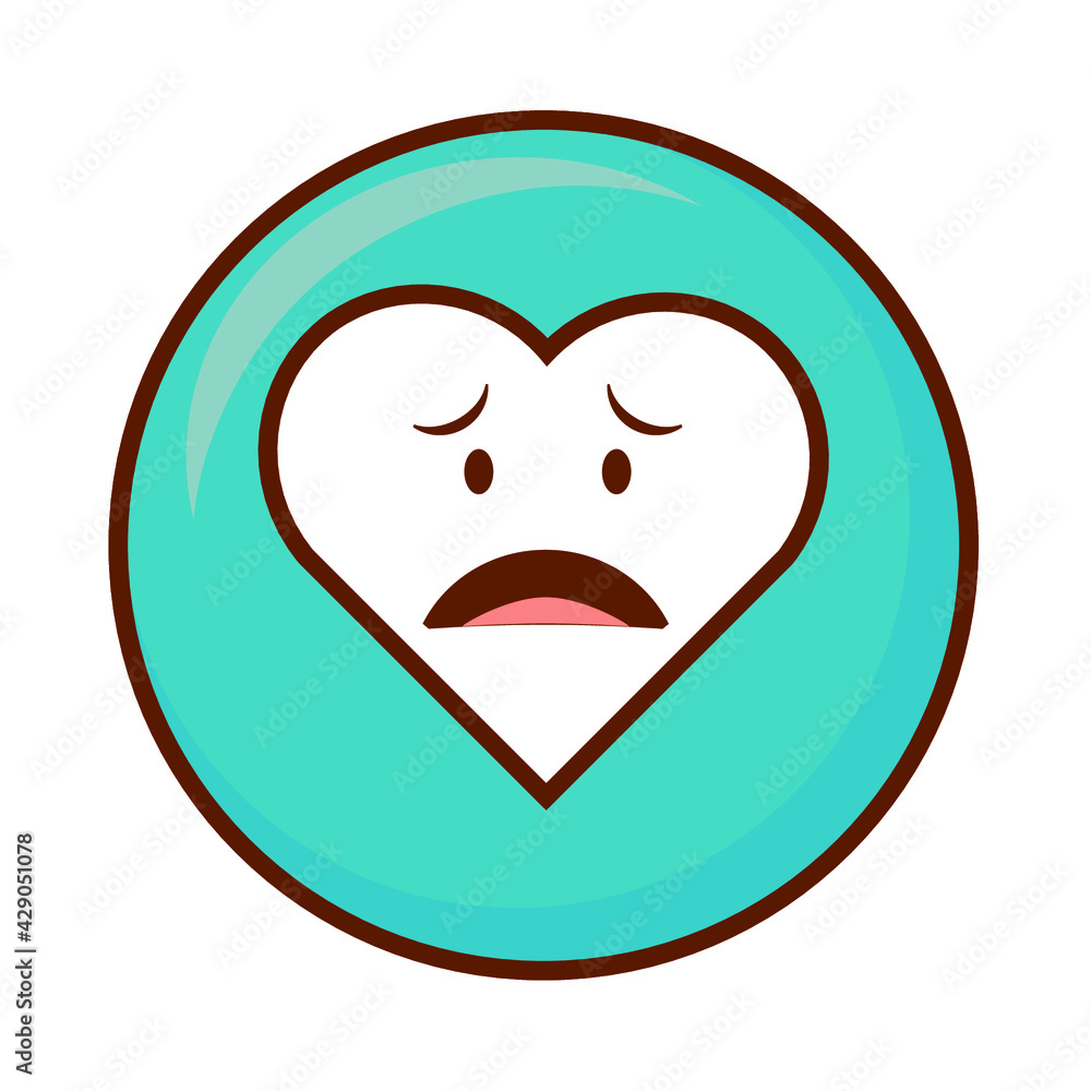 Cute social media worried face heart emoji on a blue button. Royalty-free.