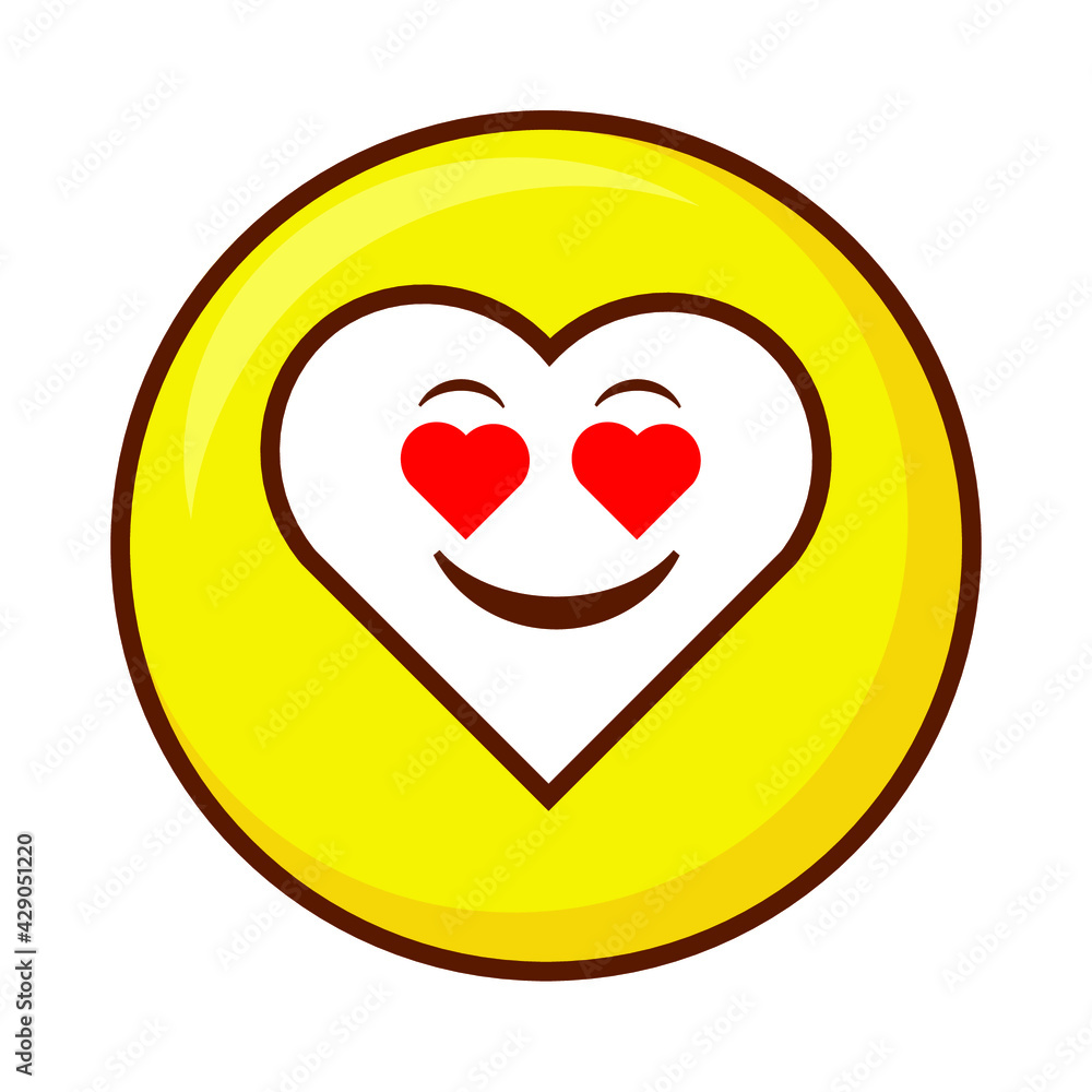 Cute social media face with heart eyes heart emoji on a yellow button. Royalty-free. Cute social media face with heart eyes heart emoji on a yellow button. Royalty-free.