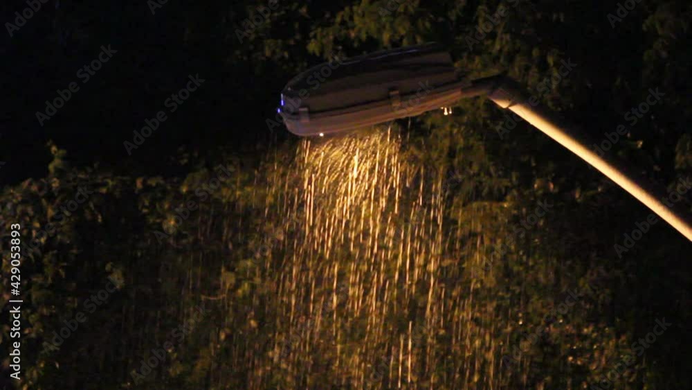 Rain shower under the street light Rain shower under the street light
