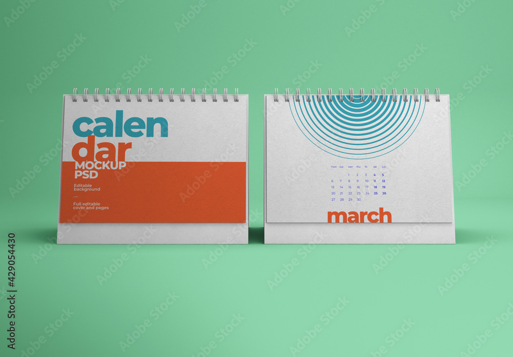 Horizontal Desk Calendar Mockup Stock Template | Adobe Stock