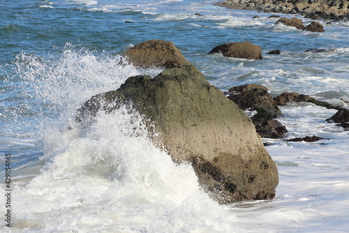 Waves crashing against rocks