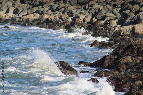Waves crashing against rocks