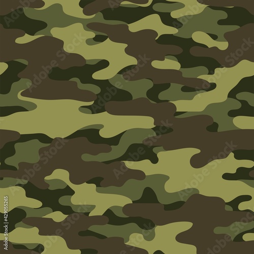 camouflage green pattern military texture on textile. Repeat print. Fashionable background. Vector