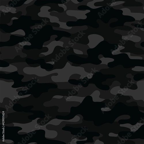 black Abstract seamless military camo texture for print. Forest background. Vector