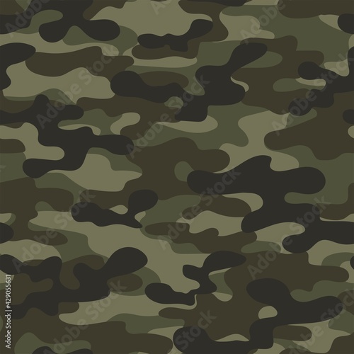 Abstract seamless military green camo texture for print. Forest background. Vector