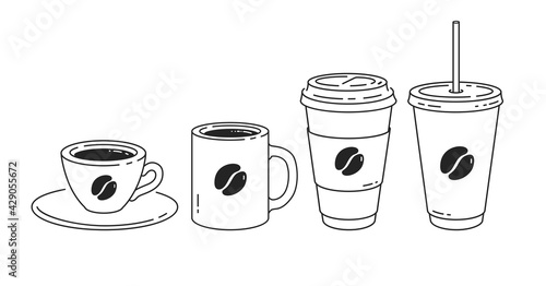 Line art set of coffee cups