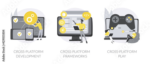 Cross-platform software abstract concept vector illustrations.