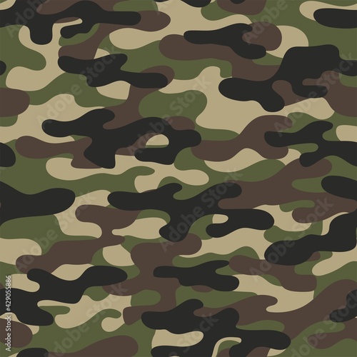  Military green camouflage seamless pattern. Four colors. Forest style. Vector design.