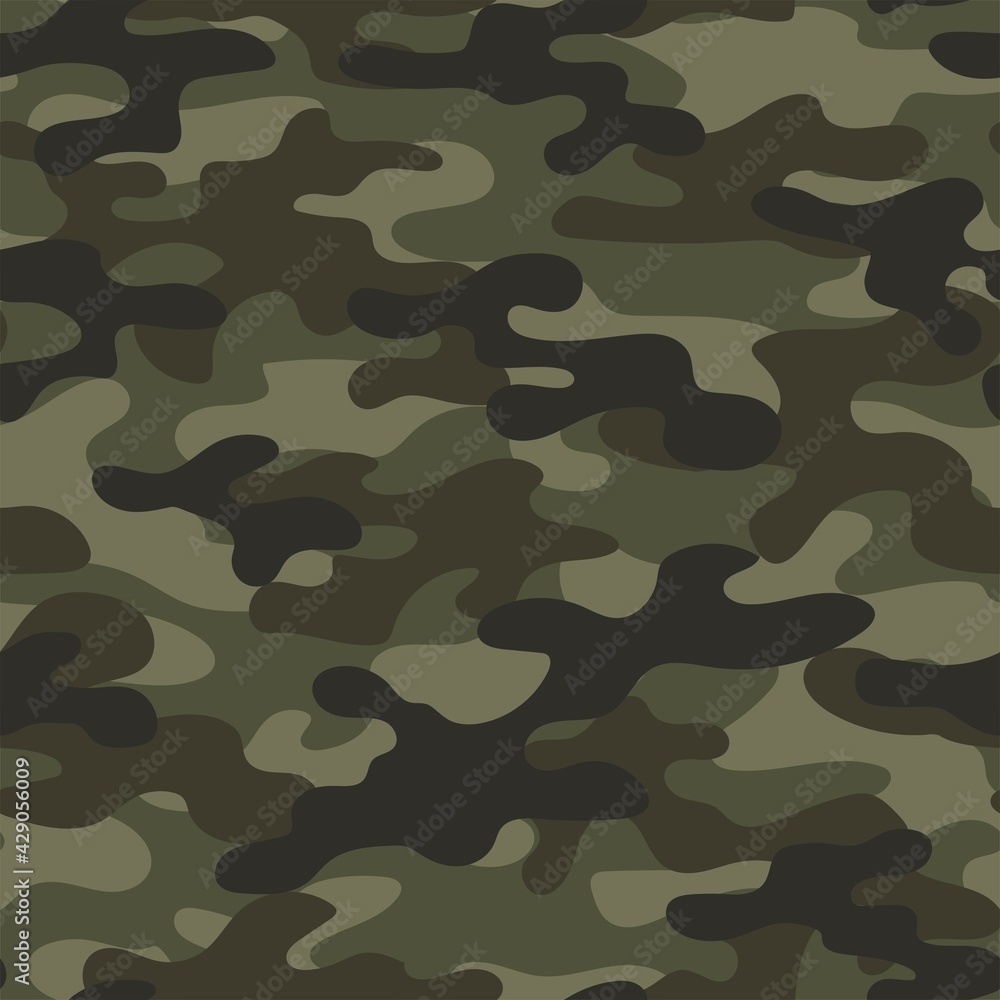Fototapeta premium Camouflage classic seamless pattern. Abstract green camo. Military texture. Print on fabric on textiles. Vector illustration