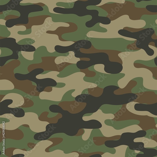 Camouflage classic seamless pattern. Abstract green camo. Military texture. Print on fabric on textiles. Vector illustration