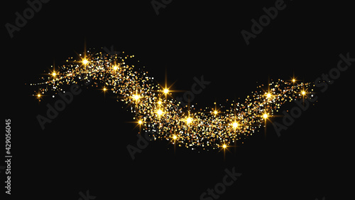 Gold glittering confetti wave and stardust