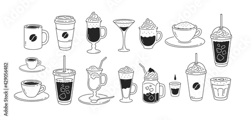 Line art illustration set of coffee cups