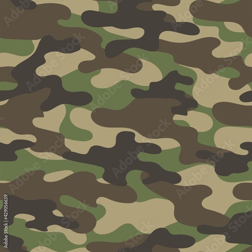 Digital camouflage seamless pattern. Military texture. Abstract army or hunting masking ornament. Classic green background. Vector design illustration.