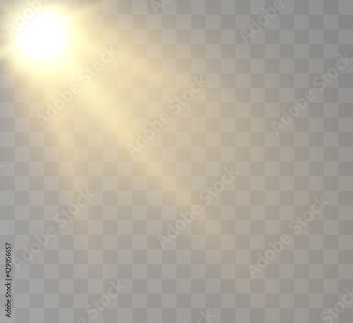Sun on a transparent background with rays and glare vector illustration.