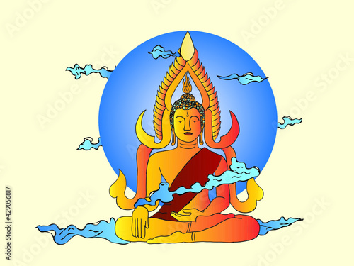 Thai Golden Buddha statue - vector illustration
