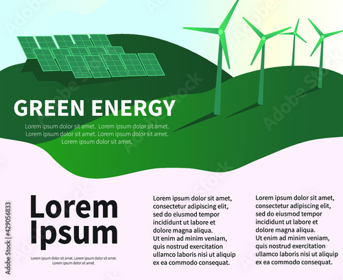 Wind energy vector banner illustration. solar panels. Wind energy farm. Bio energy vector concept. vector illustration