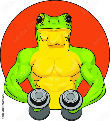 Strong frog with dumbbells vector illustration