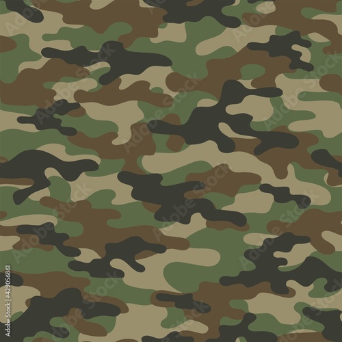 green Military vector camouflage hunting background seamless print.