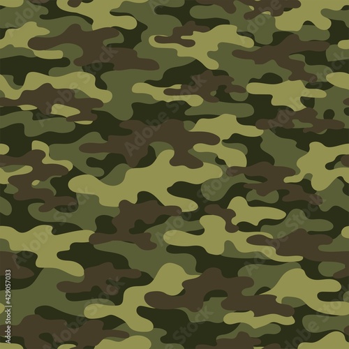 Military green vector camouflage hunting background seamless print.