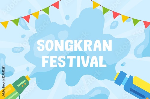 Happy songkran festival design water gun Premium Vector
