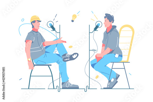 Person radio host interviewing guest