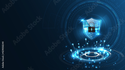 Padlock Security cyber digital concept Abstract technology background protect system