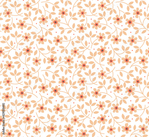 Beautiful vintage floral pattern in small flowers. Small beige flowers. White background. Liberty style print. Floral seamless background. The elegant the template for fashion prints.