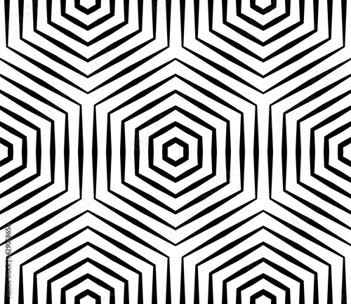 Halftone linear hexagon seamless pattern. Optical illusion geometric background. 