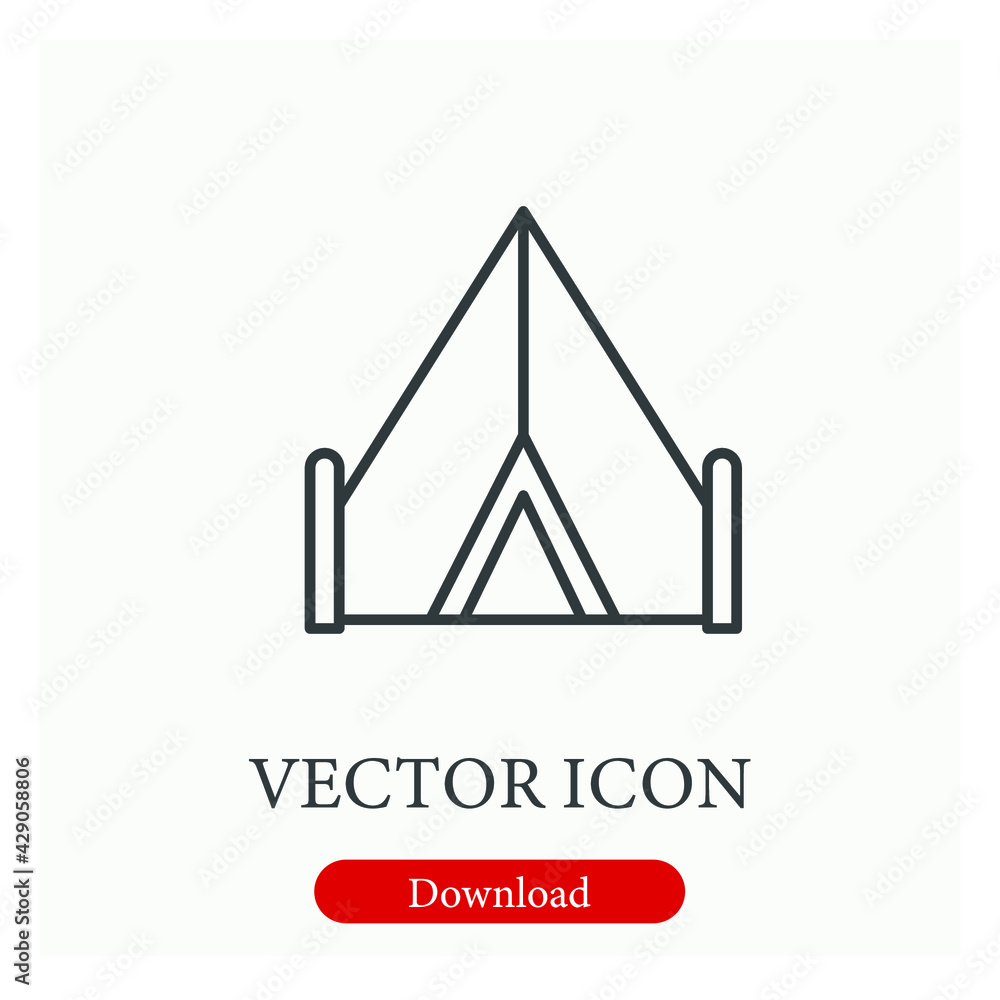 Tent vector icon. Editable stroke. Linear style sign for use on web design and mobile apps, logo. Symbol illustration. Pixel vector graphics - Vector Tent vector icon. Editable stroke. Linear style sign for use on web design and mobile apps, logo. Symbol illustration. Pixel vector graphics - Vector