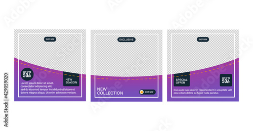 Carousel post on social network. Interface in popular social networks. Set of sale banner template design. Mockup for social media post and web ad. Vector illustration. 