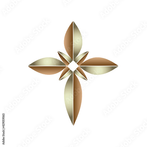 Traditional christian cross logo for a church with a metal effect