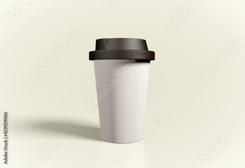 3d rendering coffee cup with plastic Iid, realistic paper coffee cup 3d mockups