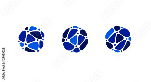 World globe logo symbol of connected pieces of blue matter