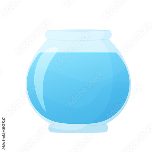 Vector illustration of an empty aquarium with water in cartoon style. Isolated on white background. Fishbowl
