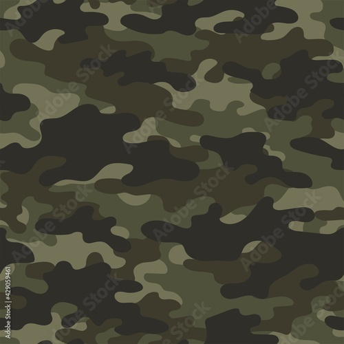 Digital camouflage seamless pattern. Military green texture. Abstract army or hunting masking ornament. Classic background. Vector design illustration.