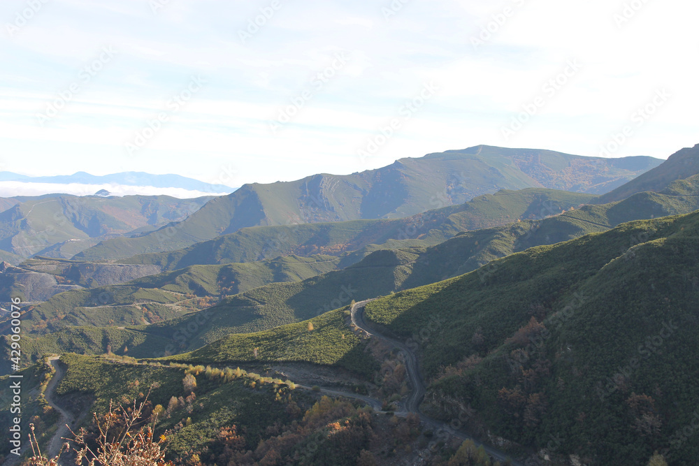 General view of the mountainous area between the limits of León and Galicia (Spain), called Sierra de la Encina de la Lastra