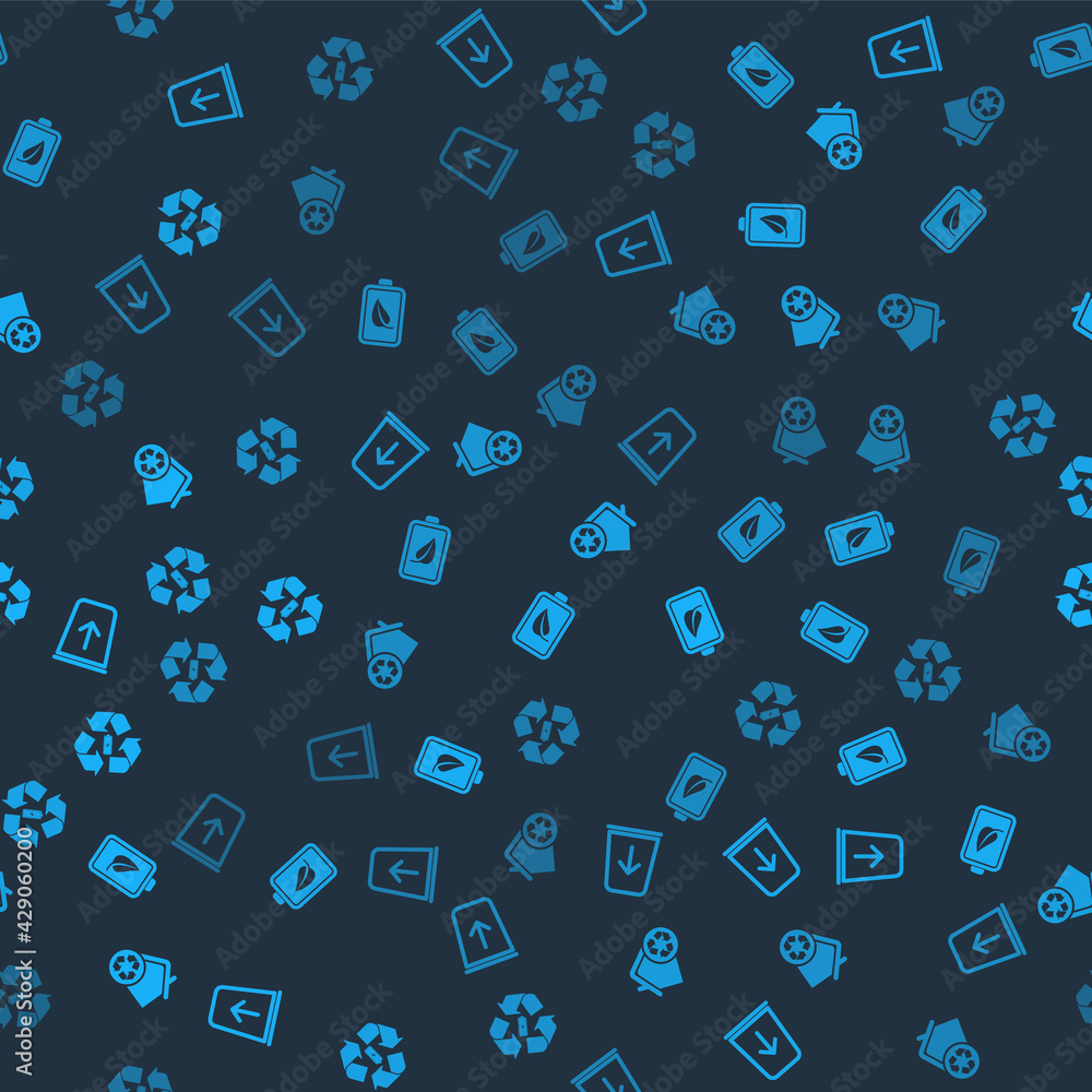 Set Send to the trash, Eco nature leaf and battery, House with recycling and Battery recycle on seamless pattern. Vector Set Send to the trash, Eco nature leaf and battery, House with recycling and Battery recycle on seamless pattern. Vector