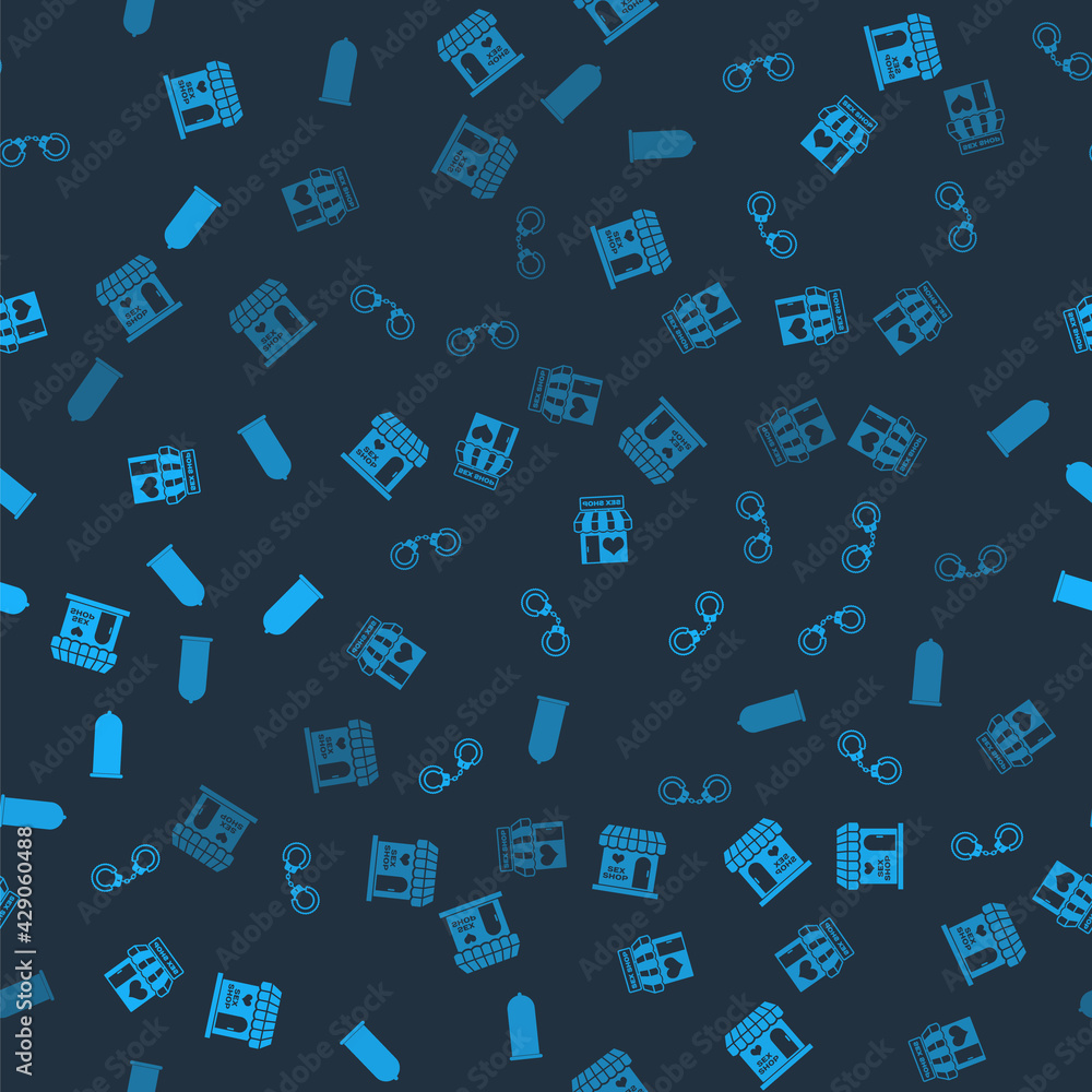 Set Sex shop building, Sexy fluffy handcuffs, and Condom safe sex on seamless pattern. Vector Set Sex shop building, Sexy fluffy handcuffs, and Condom safe sex on seamless pattern. Vector