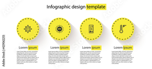 Set UV protection, , Meteorology thermometer and . Business infographic template. Vector