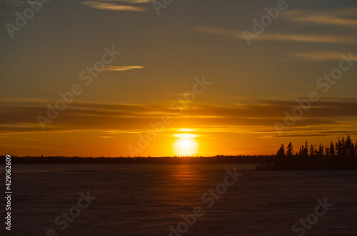Sunset at a Frozen Astotin Lake, Elk Island National Park