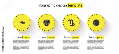 Set Comet falling down fast, Tiger zodiac, Capricorn and Eclipse of the sun. Business infographic template. Vector