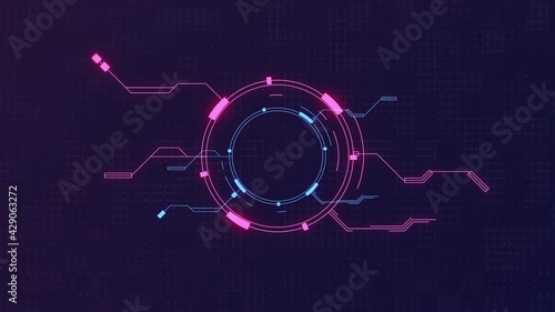 Animation of futuristic HUD user interface. FUI, GUI,UI virtual cyberspace elements. Abstract Computer technology background. hi-tech design.  virtual reality